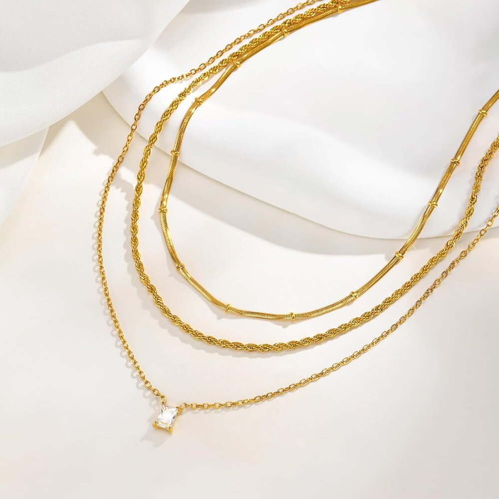 Stackable 3pcs Gold Layered Necklaces With Cubic … - image 6